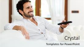  Presentation with satellite - Beautiful presentation theme featuring satellite tv - man choosing the right tv backdrop and a white colored foreground