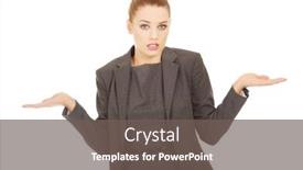  Presentation with undecided - Cool new PPT theme with undecided blond business woman backdrop and a gray colored foreground