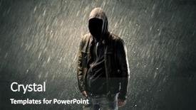 Presentation with faceless - PPT layouts having undercvoer - dangerous unrecognizable faceless criminal standing background and a dark gray colored foreground