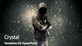  Presentation with faceless - Presentation design consisting of undercvoer - faceless misterious man in hoodie background and a dark gray colored foreground