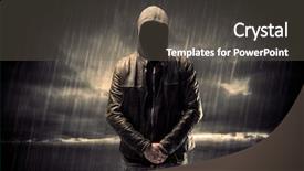  Presentation with faceless - Presentation theme having undercvoer - faceless thief in unrecognizable hoodie background and a gray colored foreground