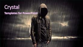  Presentation with faceless - PPT theme featuring undercvoer - faceless thief in unrecognizable hoodie background and a wine colored foreground