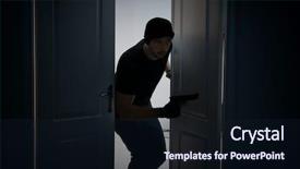  Presentation with gun - Audience pleasing presentation theme consisting of undercvoer - male thief with gun entering backdrop and a wine colored foreground