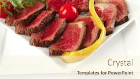  Presentation with meat beef - Amazing PPT theme having underdone-beef-meat-with-vegetables backdrop and a cream colored foreground