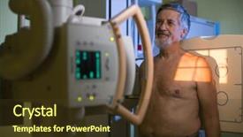  Presentation with medical mhealth healthcare concept - Colorful slide set enhanced with undergoing an x-ray examination backdrop and a tawny brown colored foreground