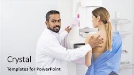  Presentation with asian doctor obese patient - Amazing PPT theme having undergoing mammogram x-ray tes backdrop and a light gray colored foreground