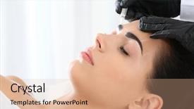  Presentation with beauty salon pedicured feet - Slide deck featuring undergoing procedure of eyebrow permanent background and a coral colored foreground