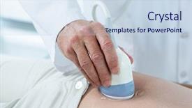  Presentation with pregnant woman - Presentation design consisting of undergoing ultrasound test in hospital background and a sky blue colored foreground