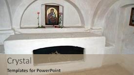  Presentation with russian historical - Presentation theme having underground-church-and-cemetery-cave background and a coral colored foreground