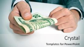  Presentation with bills - Amazing PPT theme having underground economy - man wearing a suit sitting backdrop and a white colored foreground