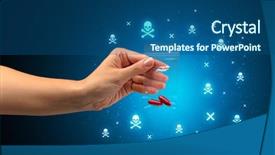  Presentation with skull - Presentation theme enhanced with underground market - female handing over pills background and a ocean colored foreground