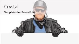  Presentation with blank whiteboard isolated on white - PPT layouts having underground market - mature biker standing behind background and a  colored foreground