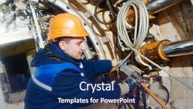  Presentation with underground mining gold mine tunnel - Colorful presentation theme enhanced with subterranean - tunneller sinker worker connecting equipment backdrop and a navy blue colored foreground