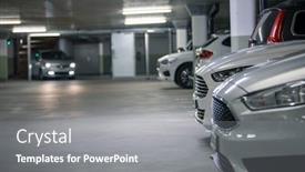  Presentation with car parking system - Cool new slide deck with underground-parking-cars-parked backdrop and a gray colored foreground