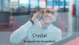  Presentation with talking on phone - Presentation design featuring underground railroad - smiling man talking background and a light blue colored foreground