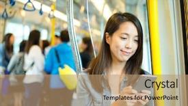  Presentation with life inside a cell and its organelles - Presentation design consisting of underground railroad - woman using cellphone inside train background and a  colored foreground