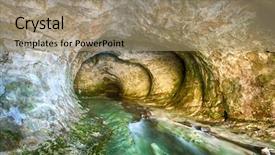  Presentation with software development binary stream - PPT layouts with underground river - cave stream scenic reserve near background and a coral colored foreground