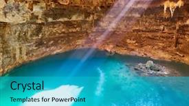  Presentation with switch off light - PPT theme having underground river - cenote samula sinkhole light beam background and a teal colored foreground