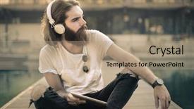  Presentation with headphones asia - Amazing slide deck having underground river - hipster wearing headphones backdrop and a coral colored foreground