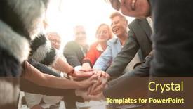  Presentation with groups - Amazing PPT layouts having underneath-view-business-teamwork-groups backdrop and a tawny brown colored foreground