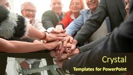  Presentation with groups - Colorful slide deck enhanced with underneath-view-business-teamwork-groups backdrop and a tawny brown colored foreground