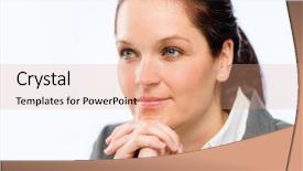  Presentation with employee - Colorful PPT layouts enhanced with understanding - relaxed female business employee backdrop and a  colored foreground