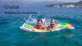  Presentation with swim - Amazing slides having underwater communication - two little girls play backdrop and a teal colored foreground