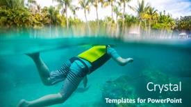  Presentation with under water - Beautiful slide deck featuring underwater-photo-of-child-snorkeling backdrop and a ocean colored foreground