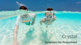  Presentation with water ocean - Slide set featuring underwater photo of cute kids swimming in a tropical ocean water during summer vacation background and a soft green colored foreground