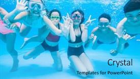  Presentation with swimming pool - Beautiful slide deck featuring underwater photo of little kids backdrop and a cyan colored foreground