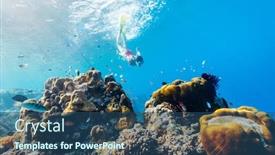  Presentation with coral - Cool new PPT theme with underwater-photo-of-woman-snorkeling backdrop and a ocean colored foreground