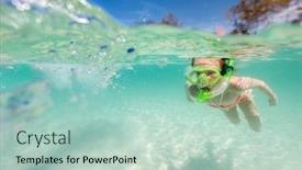  Presentation with swimming - Colorful PPT layouts enhanced with underwater photo of a little girl swimming in tropical ocean backdrop and a mint green colored foreground