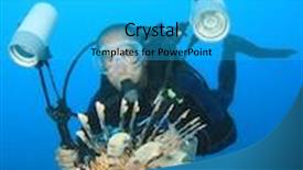  Presentation with scuba diving - Beautiful presentation theme featuring underwater photographer scuba diving with lionfish backdrop and a cyan colored foreground