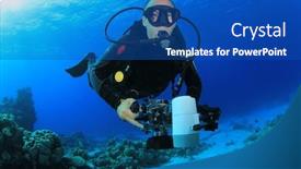  Presentation with scuba diving - Slide set featuring underwater photographer scuba diving with camera background and a ocean colored foreground
