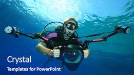  Presentation with coral - PPT theme consisting of underwater photographer with digital slr camera diving on a coral reef background and a ocean colored foreground