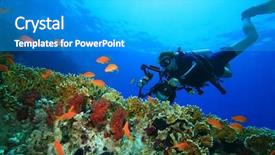  Presentation with coral reef - Colorful theme enhanced with underwater photographer with digital slr backdrop and a teal colored foreground