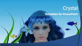  Presentation with mermaid - Presentation theme featuring underwater scene mermaid with beautiful make up illustrated fish flower and leaves background and a teal colored foreground