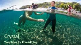 Presentation with divers - Slide deck having underwater shot of free divers background and a ocean colored foreground
