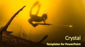  Presentation with fresh water - Audience pleasing PPT theme consisting of underwater shot of the hunter with speargun in a fresh water lake backdrop and a tawny brown colored foreground