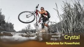  Presentation with vehicle - Presentation theme enhanced with underwater vehicle - man crossing the river background and a tawny brown colored foreground