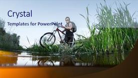  Presentation with algal bloom river has intensive - PPT layouts with underwater vehicle - young athlete crossing the river background and a sky blue colored foreground