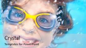  Presentation with swimming beautiful girl swims underwater - Presentation theme with underwater with goggles and funny background and a lemonade colored foreground