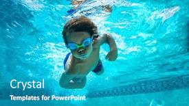  Presentation with swimming pool - PPT theme with underwater-young-boy-fun background and a teal colored foreground