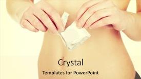  Presentation with condom - PPT theme featuring underwear holding a condom background and a blonde colored foreground