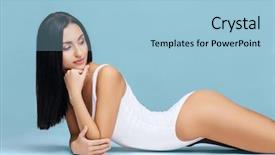  Presentation with healthy nutrition - Colorful presentation design enhanced with underwear swimsuit slim shape nutrition backdrop and a light blue colored foreground