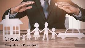  Presentation with paper hand drawn politics - Slide set consisting of underwriter protecting family in paper background and a  colored foreground