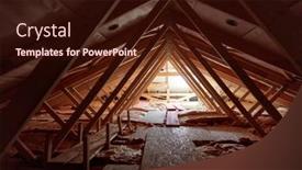 Presentation with house roof and roofing business - Slide deck having undeveloped-roof-truss-and-attic background and a wine colored foreground