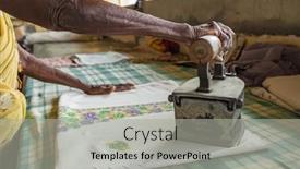  Presentation with ghat - PPT theme with undidentified-senior-woman-ironing-clothes background and a light gray colored foreground