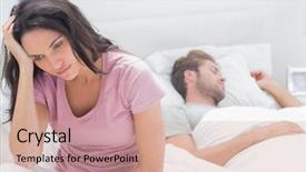  Presentation with next - Slide set consisting of uneasy - anxious woman thinking in her background and a coral colored foreground