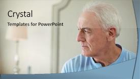  Presentation with 3d man sitting question mark - Cool new presentation theme with uneasy - close-up of thoughtful senior man backdrop and a  colored foreground